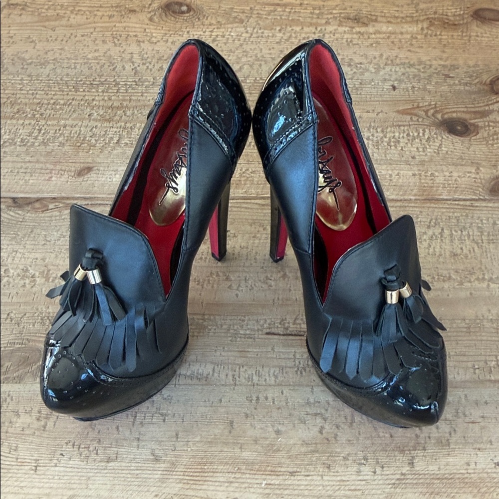 Taylor Says Rummy Black Leather Patent and Tassel Detail •6 inch heels• size 7 - Picture 8 of 12